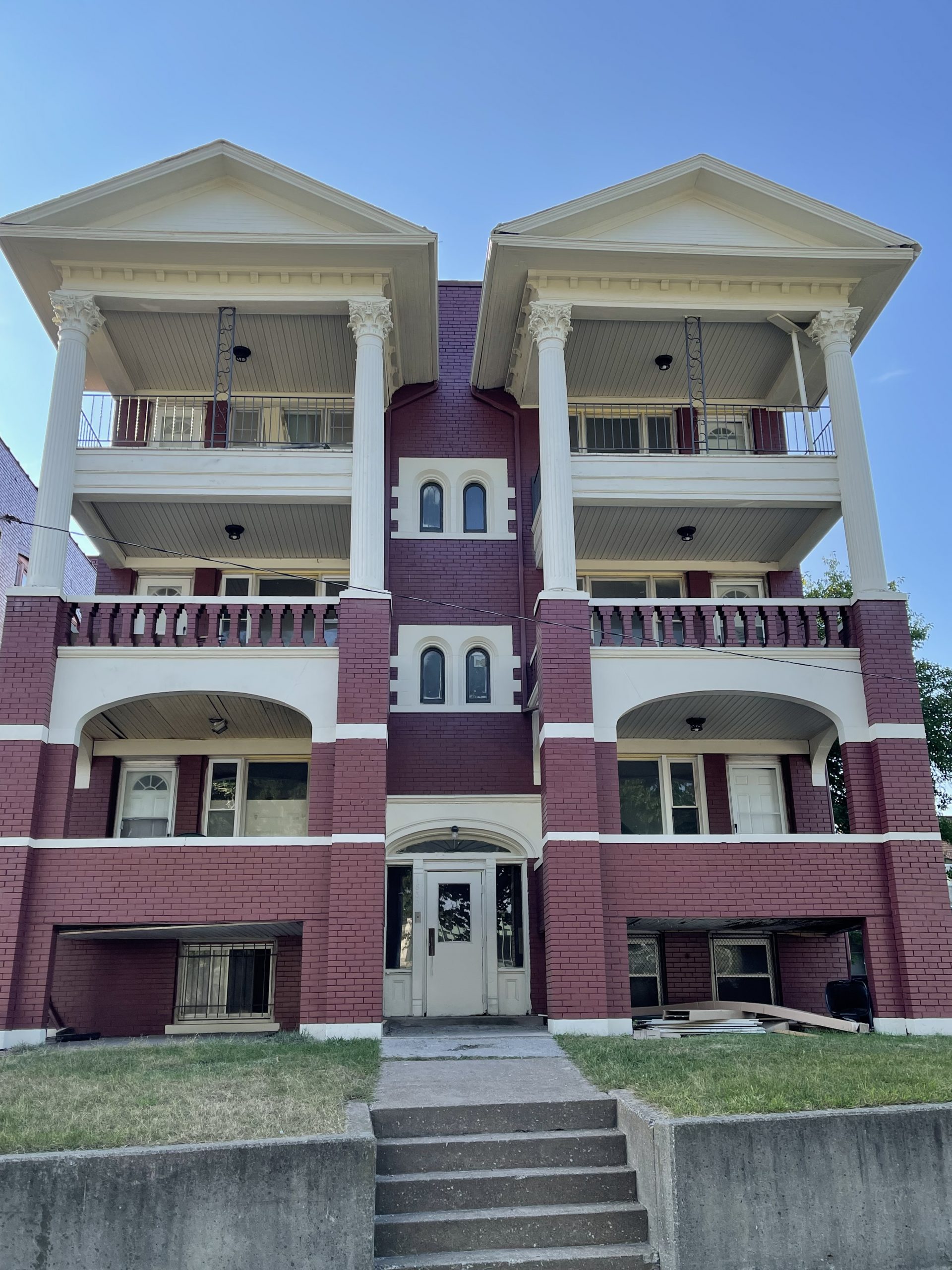 twin tower apartments front view after painting