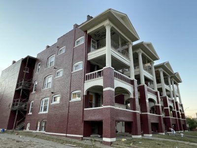 twin tower apartment buildings after painting