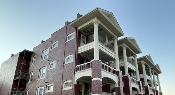 twin tower apartment buildings after painting