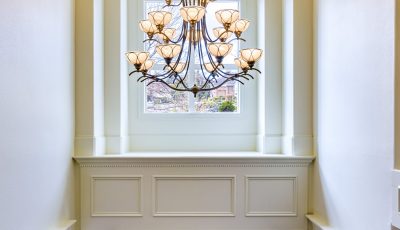 chandelier in foyer off white