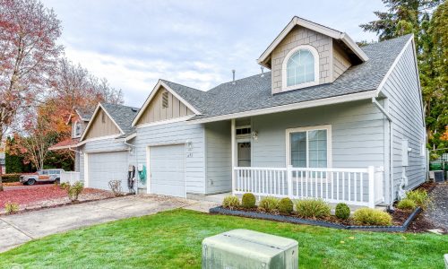Lawn Angle - Light Grey Base, Tan Attics, Dark Grey Roof & White Trim