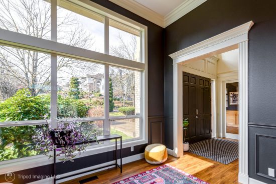 living room after paint job dark grey