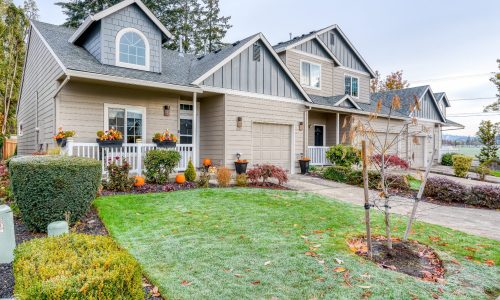 Lawn Angle - Tan Base, Dark Grey Roof, White Trim