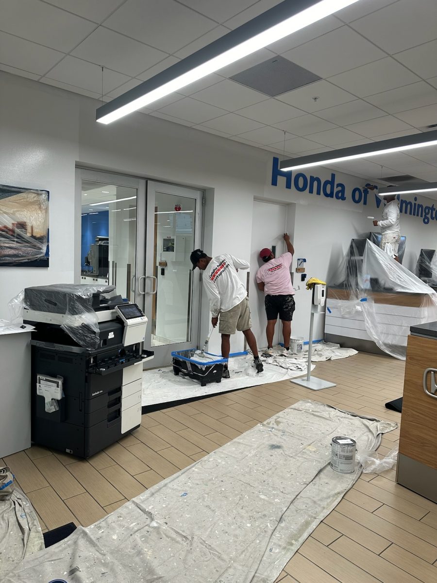 certapro painters of wilmington, nc, crew working on commercial interior painting project at Stevenson-Hendrick Honda Wilmington Preview Image 1