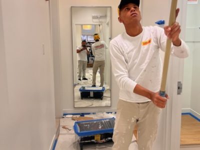 In progress photo of commercial interior painting project at an Athleta location in Wilmington, NC