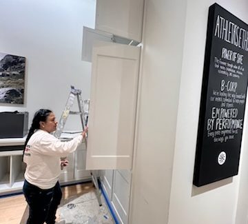 In progress photo of commercial interior painting project at an Athleta location in Wilmington, NC - angle 3