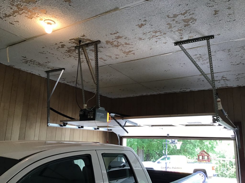 Interior Garage Popcorn Ceiling Removal and Repair Before
