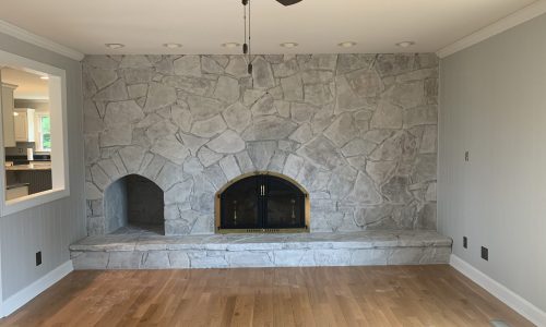 Whitewash Stone Fireplace