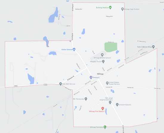 Map of Millsap, TX