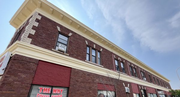 painted brick and stucco building exterior