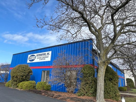 commercial building exterior with updated blue paint