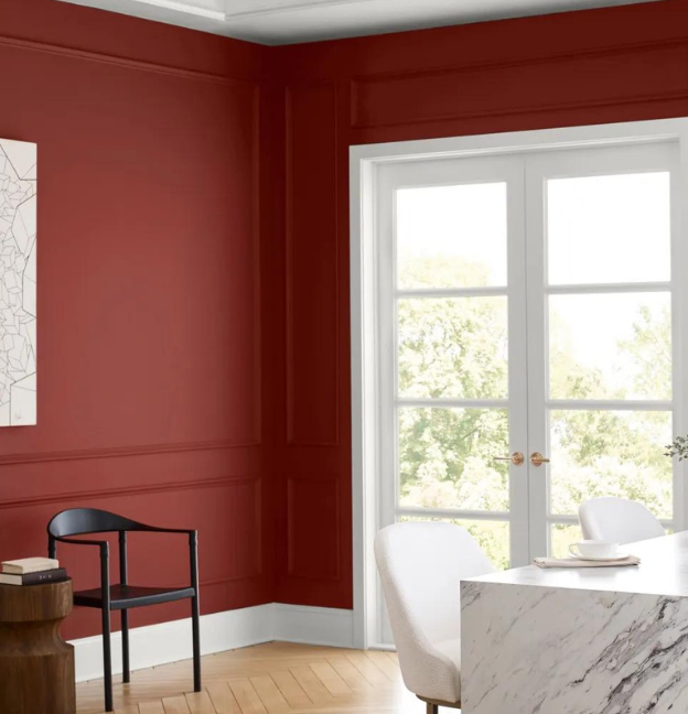 red paint, fireweed by sherwin williams in living room