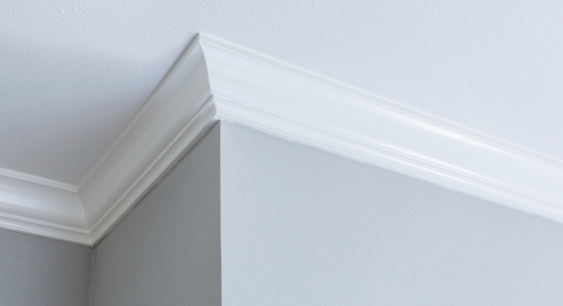 traditional crown molding on grey walls