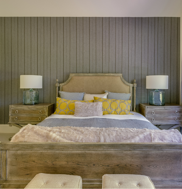 accent wall with wood texture in bedroom