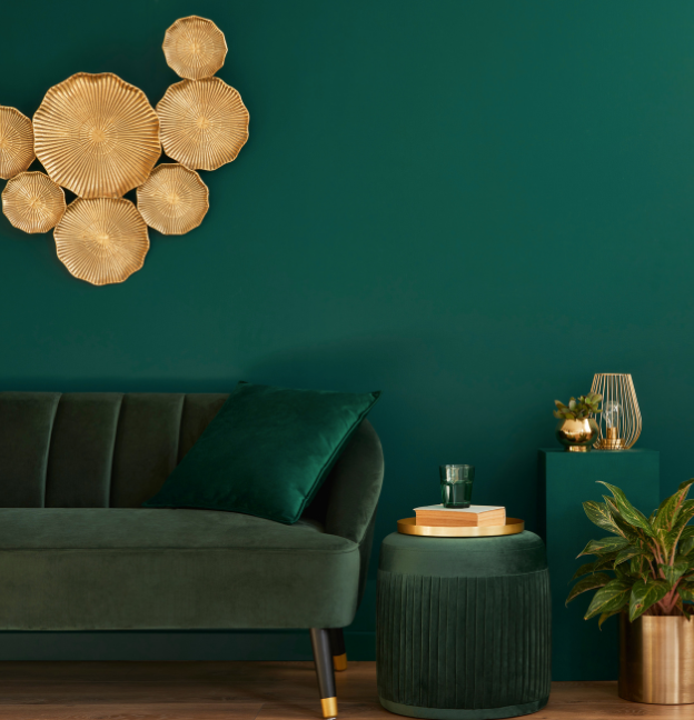 green jewel tone wall for apartment interior