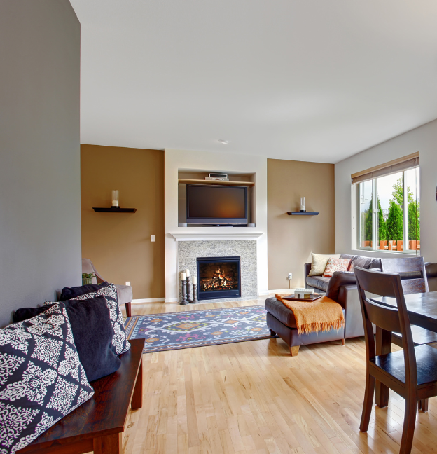 open floor plan with beige walls