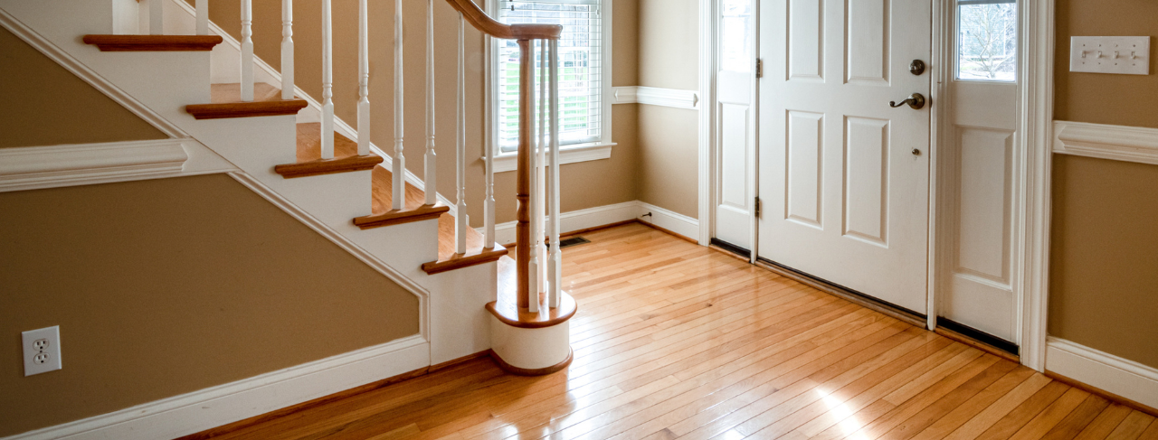 wood staircase and floors in historic home