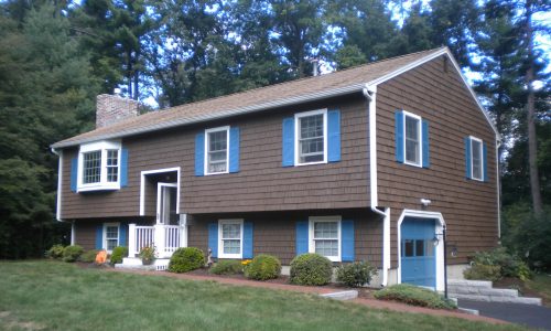 Brown Siding with Blue & White Trim in Billerica, MA