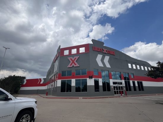 Repainted Lucky Strike front in Addison, Texas, featuring the brand’s three-tone gray, red and white color scheme.