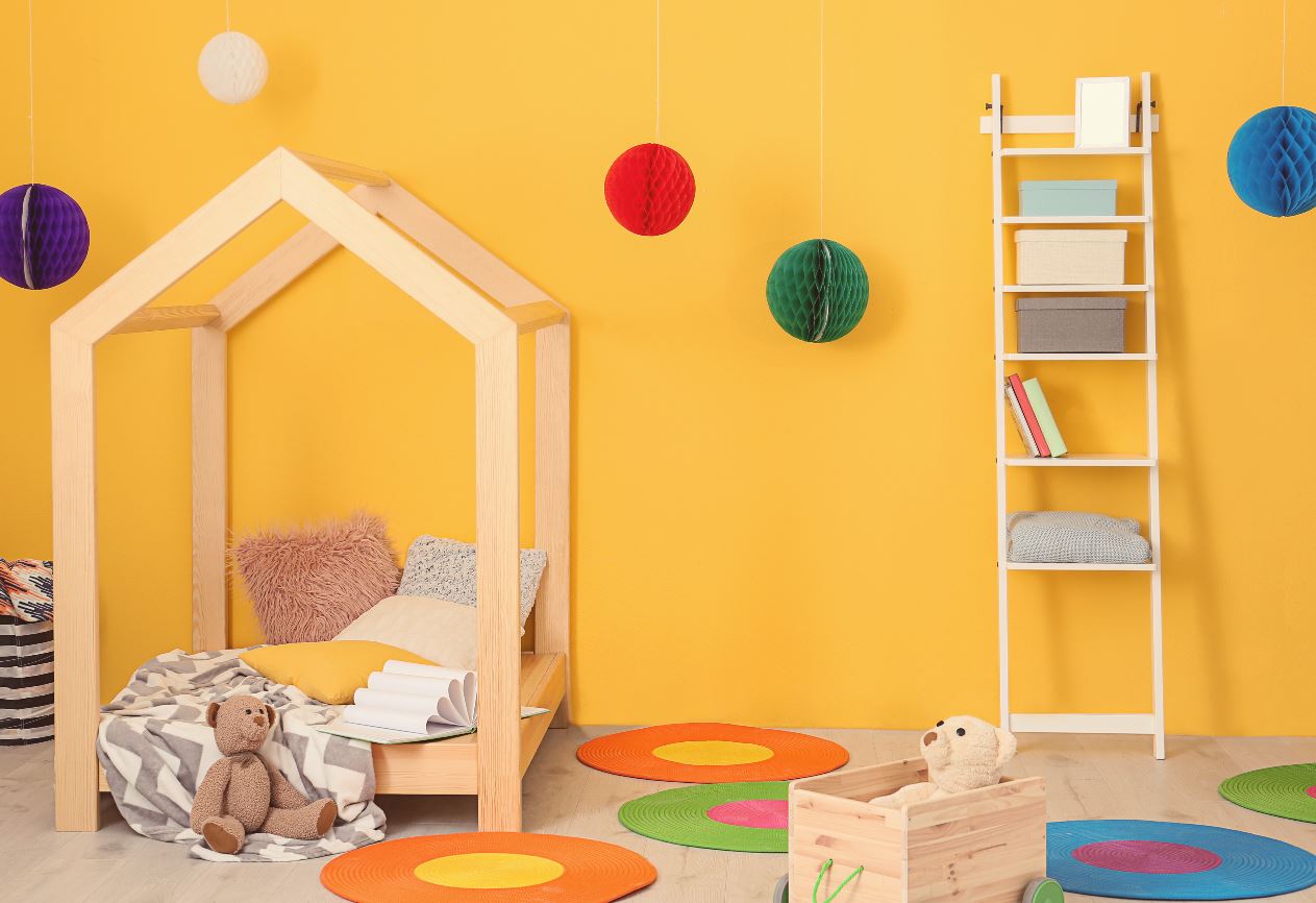yellow painted kids room